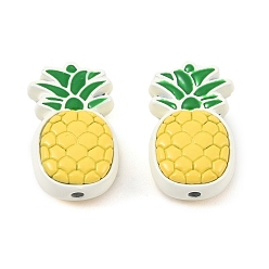 Yellow Spray Paint Alloy Beads, with Enamel, Pineapple Beads, Yellow, 18x11x6.5mm, Hole: 1.4mm