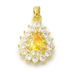 Золотистый Подвеска из латуни с микропаве из кубического циркония, без свинца и без кадмия, долговечный, слеза, золотые, золотые, 25x17x5 мм, отверстие : 4x3 мм