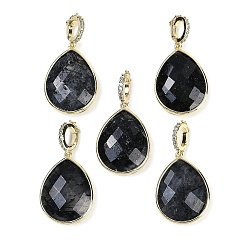 Кварц Турмалинизации  Подвески из натурального турмалинового кварца в форме капли, покрытие стойки латунь микропаве прозрачные кубические циркониевые подвески, золотые, 27x20x6.5 мм, отверстие : 6.5x4.5 мм