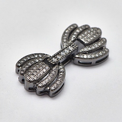 Черный Цвет Металла Латунные микро проложить кубического циркония раз за застежками, металлический черный , 28x14x4.5 мм, отверстие : 1.5~4.5x1 мм