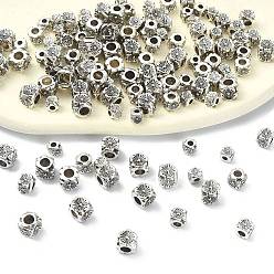 Античное Серебро Сплавочные овальные бусины тибетского стиля , без кадмия и без свинца, куб с цветочным узором, античное серебро, 4x4x4 мм, отверстие : 1.8 мм