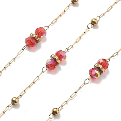 Красный 304 цепи из нержавеющей стали, ионное покрытие (ip), со стеклянными бусинами, реальный 18 k позолоченный, пайки, красные, 2x1x0.2 мм, около 32.81 футов (10 м) / рулон