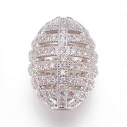 Платина Латунные микро проложить кубического циркония бусы, регби, прозрачные, платина, 20x15 мм, отверстие : 2 мм