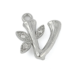 Letter V Латунные хрустальные стразы буквы звенья соединительные подвески, без кадмия, без никеля и без свинца, Реальная платина, Буква V, 13x12x3.5 мм, отверстия : 1.2 mm и 1.5 мм