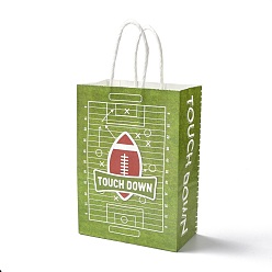 Gris Oliva Bolsas de papel rectangulares, con mango, para bolsas de regalo y bolsas de compras, tema deportivo, patrón de rugby, verde oliva, 14.9x8.1x21 cm