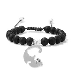 Черный Браслеты из бисера из натурального драгоценного камня, браслеты с подвесками в виде кошек для влюбленных, чёрные, 7-1/2 дюйм (19 см)