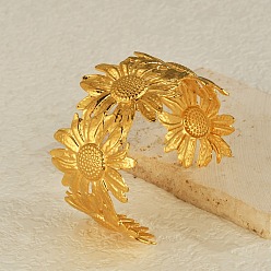 Настоящее золото 18K 304 женские браслеты-манжеты из нержавеющей стали, подсолнечник, реальный 18 k позолоченный, внутренний диаметр: 2-3/8 дюйм (6.15 см)