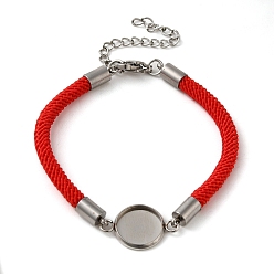 Red Milan Cord & 304 Stainless Steel Bracelets Making, with Round Tray, Red, Tray: 10mm, 7-1/4 inch(18.4cm)