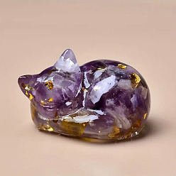 Аметист Украшение для дисплея спящего кота из смолы, с кусочками натурального аметиста внутри статуй для украшения домашнего офиса, 38x23 мм