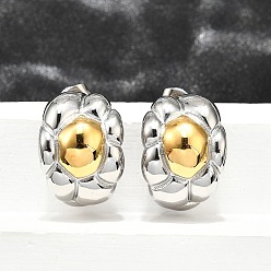 Цветок 304 двухцветные серьги-гвоздики из нержавеющей стали для женщин, реальный 18 k позолоченный, цветок, 22x16 мм