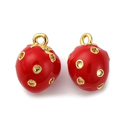 Красный Латунь эмаль прелести, стойки покрытие, долговечный, без кадмия и без свинца, клубника прелести, реальный 18 k позолоченный, красные, 9.5x7 мм, отверстие : 1 мм