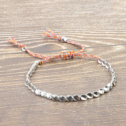 Разноцветный Минималистичные браслеты из латунных витых бусин, плетеные из бусин., регулируемые плетеные браслеты из хлопкового шнура для женщин, платина, красочный, 5.51~11.02 дюйм (14~28 см)