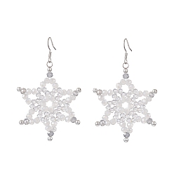Прозрачный АВ Серьги с подвесками из гальванического стекла и немагнитных синтетических гематитовых бусин, 304 украшения из снежинок из нержавеющей стали для женщин, ясно AB, 67 мм, штифты : 0.9 мм