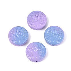 Cornflower Blue Two Tone Color Baking Paint Opaque Glass Beads, Flat Round with Flower Pattern, Cornflower Blue, 20x6~6.5mm, Hole: 1.4~1.6mm