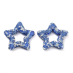 Свет Сапфира Звездообразные полимерные глиняные бусины со стразами, Фокальные бусины для изготовления бижутерии и брелоков, света сапфир, 32.5x33.5x6.5 мм, отверстие : 1.8 мм