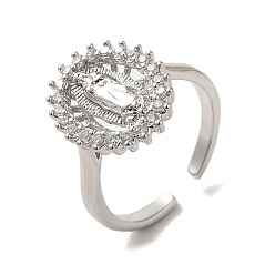 Платина Открытые кольца из латуни, микропаве, кубический цирконий, без кадмия и без свинца, платина, внутренний диаметр: 18 мм