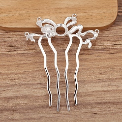 Серебро Гребень для волос из сплава, кабошон настройки, лента, серебряные, 75x57 мм