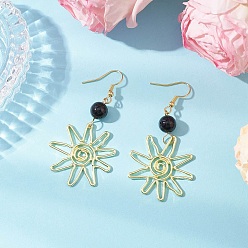 Black Onyx Серьги-подвески из сплава черного оникса, цветы, золотой свет, 62x31.5 мм