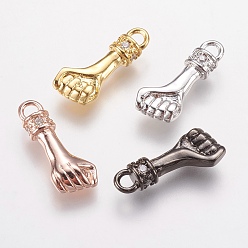 (52) Непрозрачная лаванда Латунные микро проложить кубического циркония подвески, кулак, разноцветные, 14.5x6x2.5 мм, отверстие : 2 мм