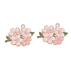 Pink Подвески из эмали и сплава, , золотые, розовые, 22.5x28.5x1 мм, отверстие : 1.8 мм