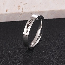 Нержавеющая Сталь Цвет Узор в виде крыльев сердца 304 кольца из нержавеющей стали, цвет нержавеющей стали, размер США 7 (17.3 мм)