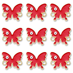 Red Alloy Enamel Evil Eye Connector Charms, Butterfly Links, Golden, Red, 15x18mm