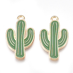 Зеленый Подвески из сплава , без кадмия и без свинца, с эмалью, кактус, золотой свет, зелёные, 26x15.5x1 мм, отверстие : 1.4 мм