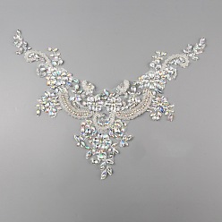 Хрусталь AB Аппликации на костюмы с цветочным узором и стразами, аппликации из бисера в форме буквы V, хрусталь AB, 350x360x6 мм
