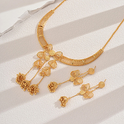 Золотой Элегантный комплект из латунного ожерелья с кисточками и серег с бантом для женщин, золотые, Ожерелья: 400 mm, Серьги: 75x15 mm