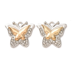 Platinum & Light Gold Alloy Rhinestone Pendants, Butterfly Charms, Platinum & Light Gold, 17.5x19.5x3mm, Hole: 1.8mm
