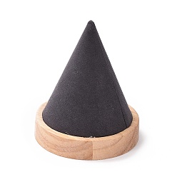 Gray Wood Necklace Displays, with Faux Suede, Cone Shaped Display Stands, Gray, 8.7x9.3cm