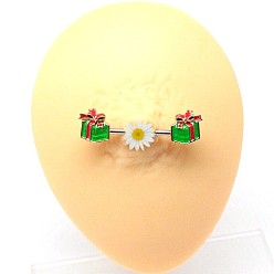 Box Рождественская тема 316l хирургическая нержавеющая сталь зеленая эмаль кольца для сосков ногти, цвет нержавеющей стали, коробка, 19 мм