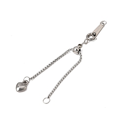 Stainless Steel Color Adjustable 304 Stainless Steel Box Chain Extender, with Heart Charm, Stainless Steel Color, 92mm