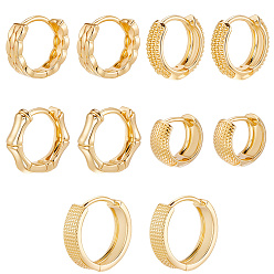 Настоящее золото 18K 5 пары 5 стильные серьги-кольца из латуни с покрытием для женщин, без кадмия и без свинца, долговечная тарелка, реальный 18 k позолоченный, 11.5~16x4~5.5 мм, 1 пара / стиль
