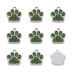 Sea Green Alloy Enamel Charms, with Glitter Powder, Dog Paw Prints, Platinum, Sea Green, 17.7x16.6x2mm, Hole: 2mm