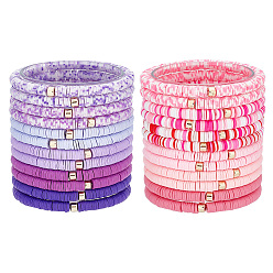 Pink 1 набор браслетов ручной работы из полимерной глины heishi surfer с пластиковыми бусинами ccb, составные опрятные браслеты для женщин, розовые, 1/4 дюйм (0.6 см), внутренний диаметр: 2 дюйм (5.1 см), 2 шт / стиль, 12 стили, 24 шт / комплект