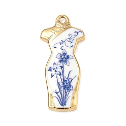 Clothes 304 Stainless Steel Enamel Pendants, Flower Pattern, Ion Plating(IP), Golden, Clothes Charms, 23x10x2.5mm, Hole: 1.3mm