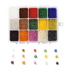 Gemischte Farbe 375g 15 Farben Glas Rocailles, transparenten Farben, Runde, Gemischte Farbe, 12/0, 1.5~2.5x1.5~2 mm, Bohrung: 0.5~1 mm, 25 g / Farbe
