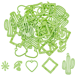 Желто-Зеленый 50 шт. 5 подвески из сплава, окрашенные распылением, цветок и ромб и лист и сердце и кактус, желто-зеленый, 21~44.5x16~34x1~1.5 мм, отверстие : 0.8~3 мм, 10 шт / стиль