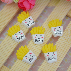 Jaune Cabochons décodés alimentaires imitation résine opaque, frites avec visage souriant, jaune, 22x17mm