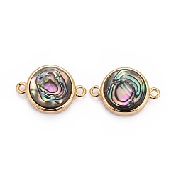 Золотой Соединители звеньев раковины морского ушка / ракушки paua, с латунной фурнитурой , плоско-круглые, золотые, 12x17.5x4.5 мм, отверстие : 1.5 мм