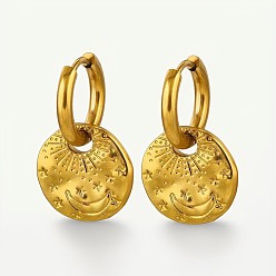 Золотой Серьги из 304 нержавеющей стали, плоские круглые с рисунком ВС, золотые, 16x10 мм