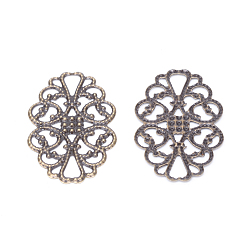 Античная Бронза Железные филигранные столярные звенья, гравированные металлические украшения, античная бронза, 31x20x0.5 мм, отверстие : 6x3.5 мм