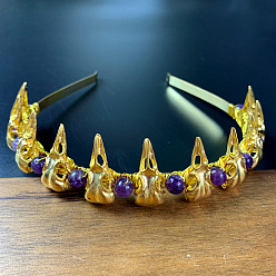 Золотой Чумной доктор натуральный аметист ободки для волос, обручи для волос в виде короны из сплава, для Хэллоуина, золотые, 150x160x20 мм