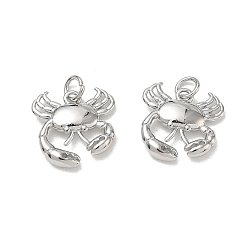 Platinum Brass Pendants, Crab Charms, Cadmium Free & Lead Free, Rack Plating, Long-Lasting Plated, Platinum, 15x16x3.5mm, Hole: 3.5mm