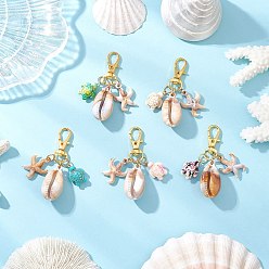 Золотой 5 шт 5 цвета акриловая раковина и синтетическая бирюза черепаха подвеска украшение, застежки из сплава подвески для украшений сумок, золотые, 65 мм, 1 шт / цвет