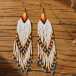 Белый Богемный стеклянный бисер ручной работы серьги-подвески в форме стрелы и кисточки, золотые, белые, 120x23 мм