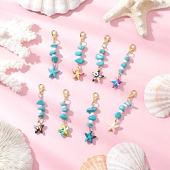 Золотой Подвески в виде морских звезд из синтетической бирюзы, с цинковым сплавом застежками омаров коготь, золотые, 58.5 мм, 8 шт / комплект