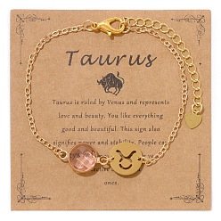 Телец Созвездия сплава горный хрусталь звенья браслеты для девочек женщин, золотые, Телец, 7-1/2 дюйм (19 см)