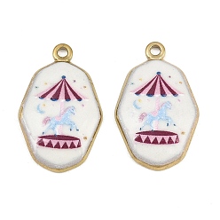 Autres Pendentifs imprimés en acier inoxydable émaillé, breloques octogonales, placage ionique (ip), réel 304 k plaqué or, charmes de carrousel, 18mm, Trou: 25x15.5x3mm